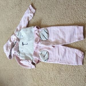 Baby Gap Pink & White Fuzzie Soft Hooded Sweatshirt & Joggers Set Size 18-24 M